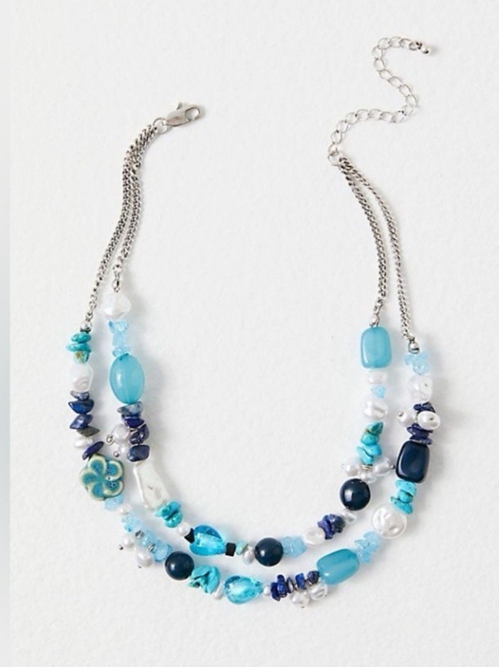 NWT Free People Steal The Show Layered Beaded Choker Necklace Turquoise Blue